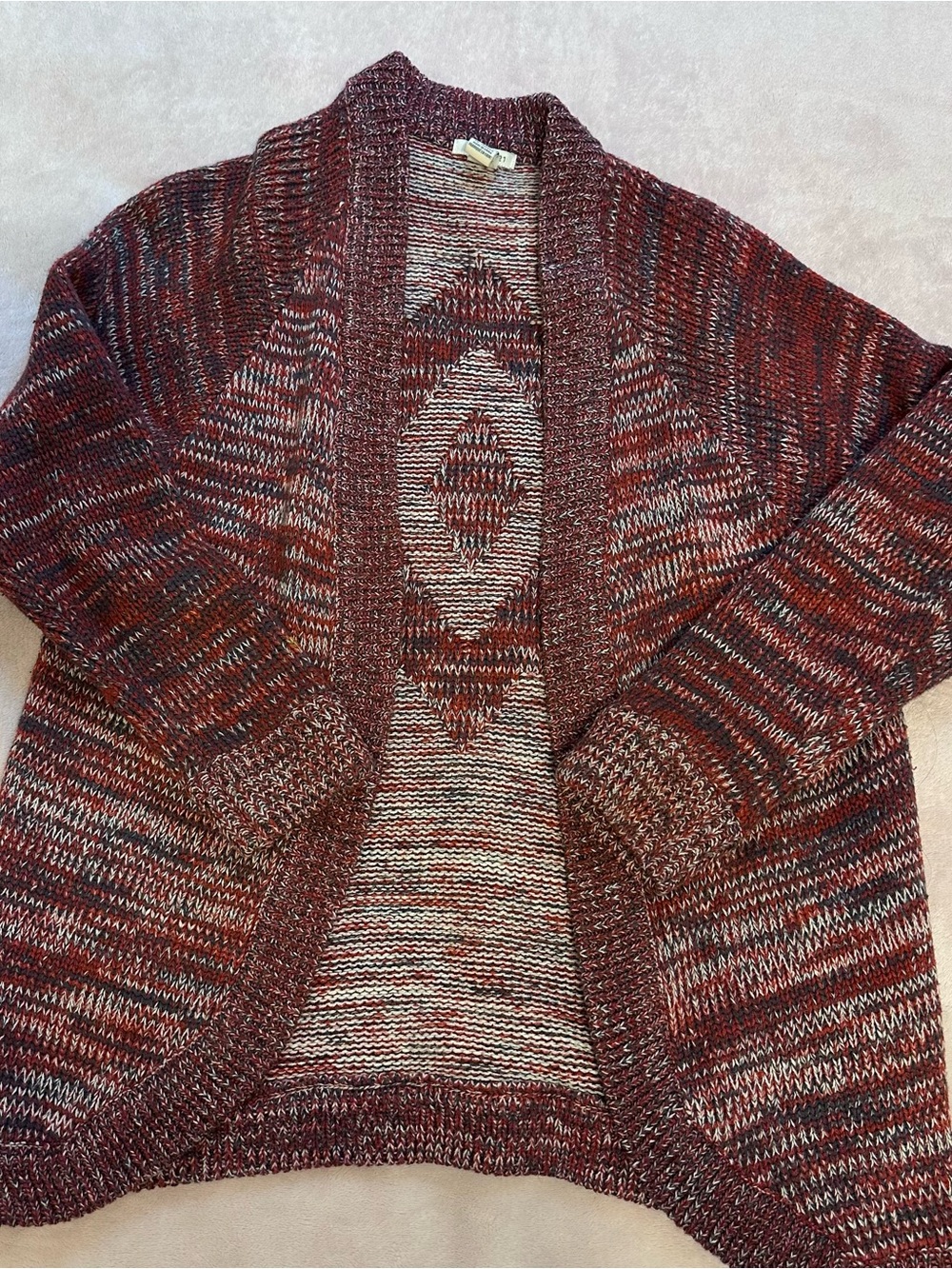 Marled Burgundy Open-Front Sweater Cardigan